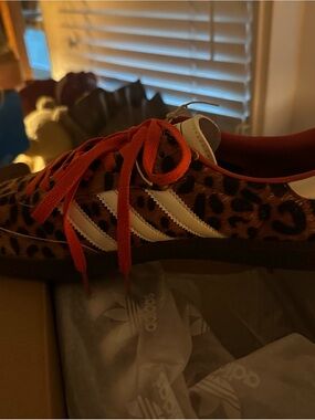adidas Leopard Print Trainers with Orange Laces and White Stripes